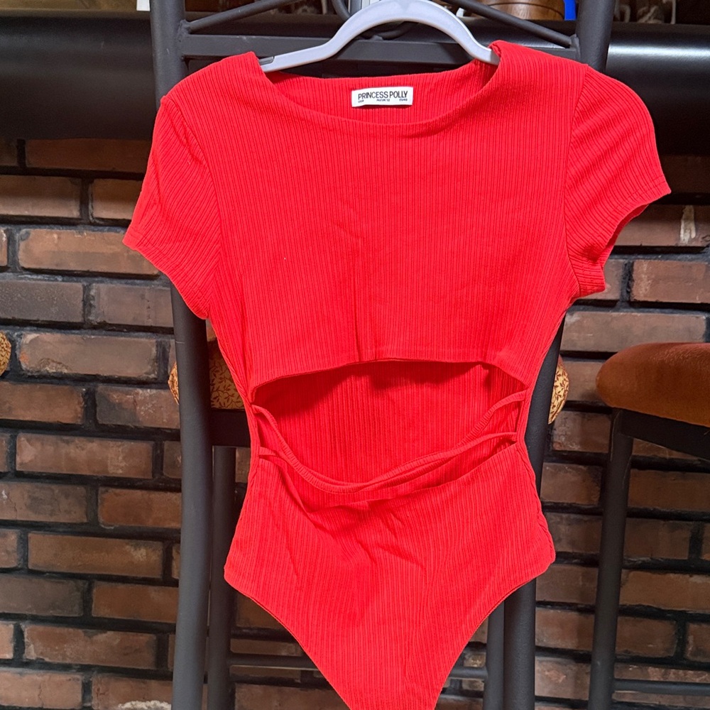 Princess Polly Red Ribbed Cutout Bodysuit